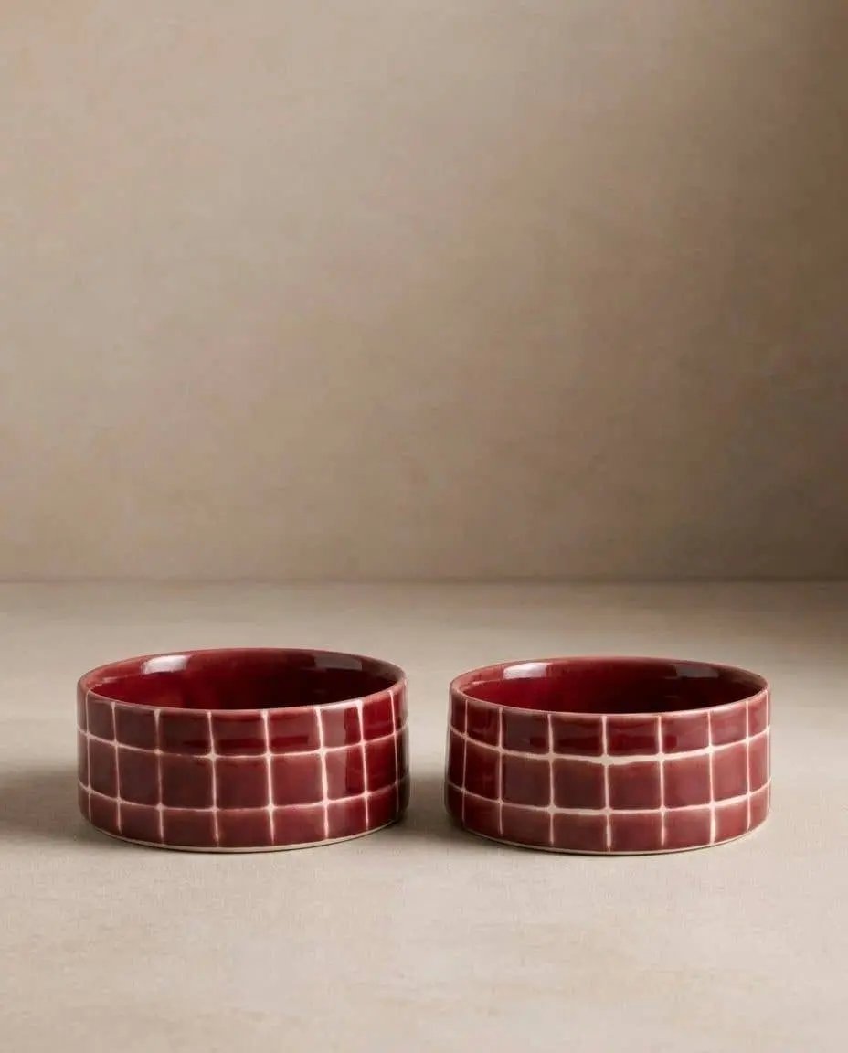 Burgundy Pool Pet Bowl 14cm - 2 Pieces Set