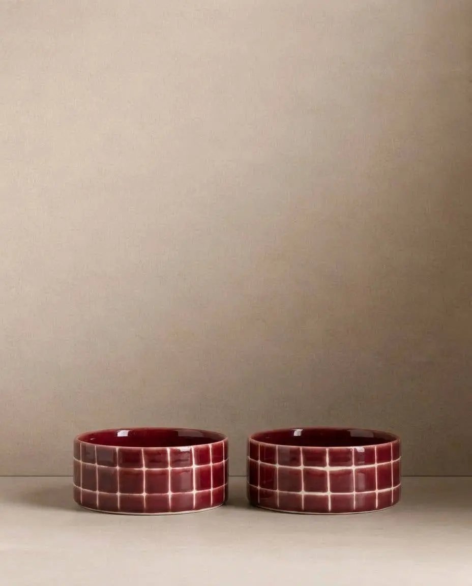 Burgundy Pool Pet Bowl 14cm - 2 Pieces Set