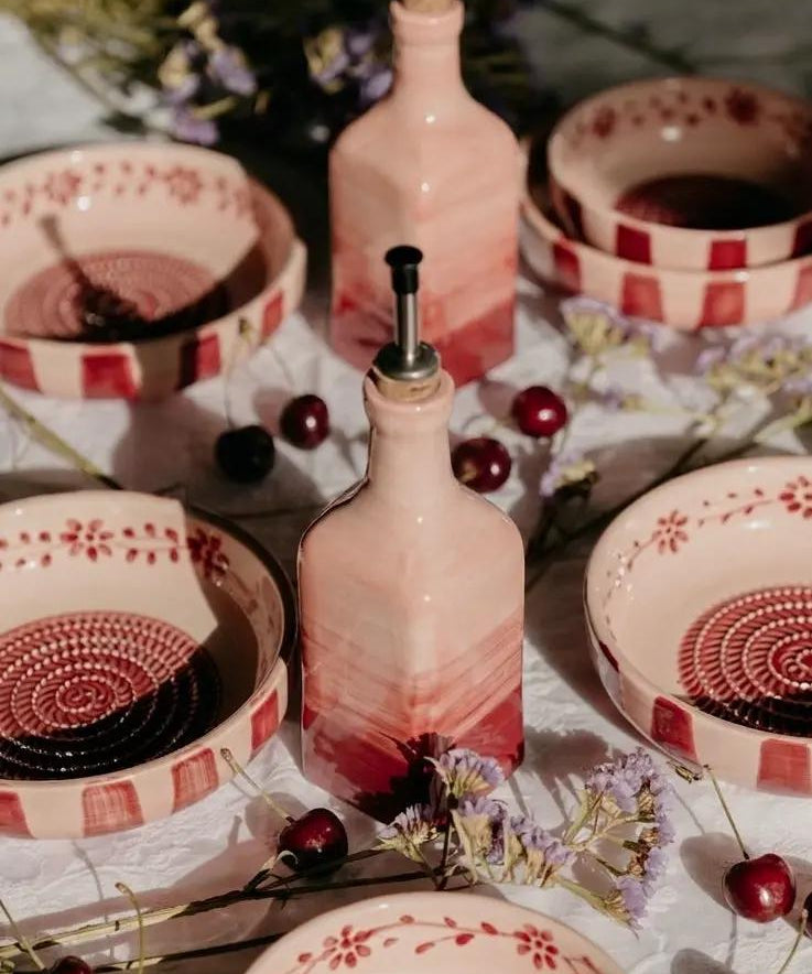 Ceramic Oil Dispenser 475ml - Sakura – Handmade Oil Dispenser by Alfar Tierra Cocida - Kúbome