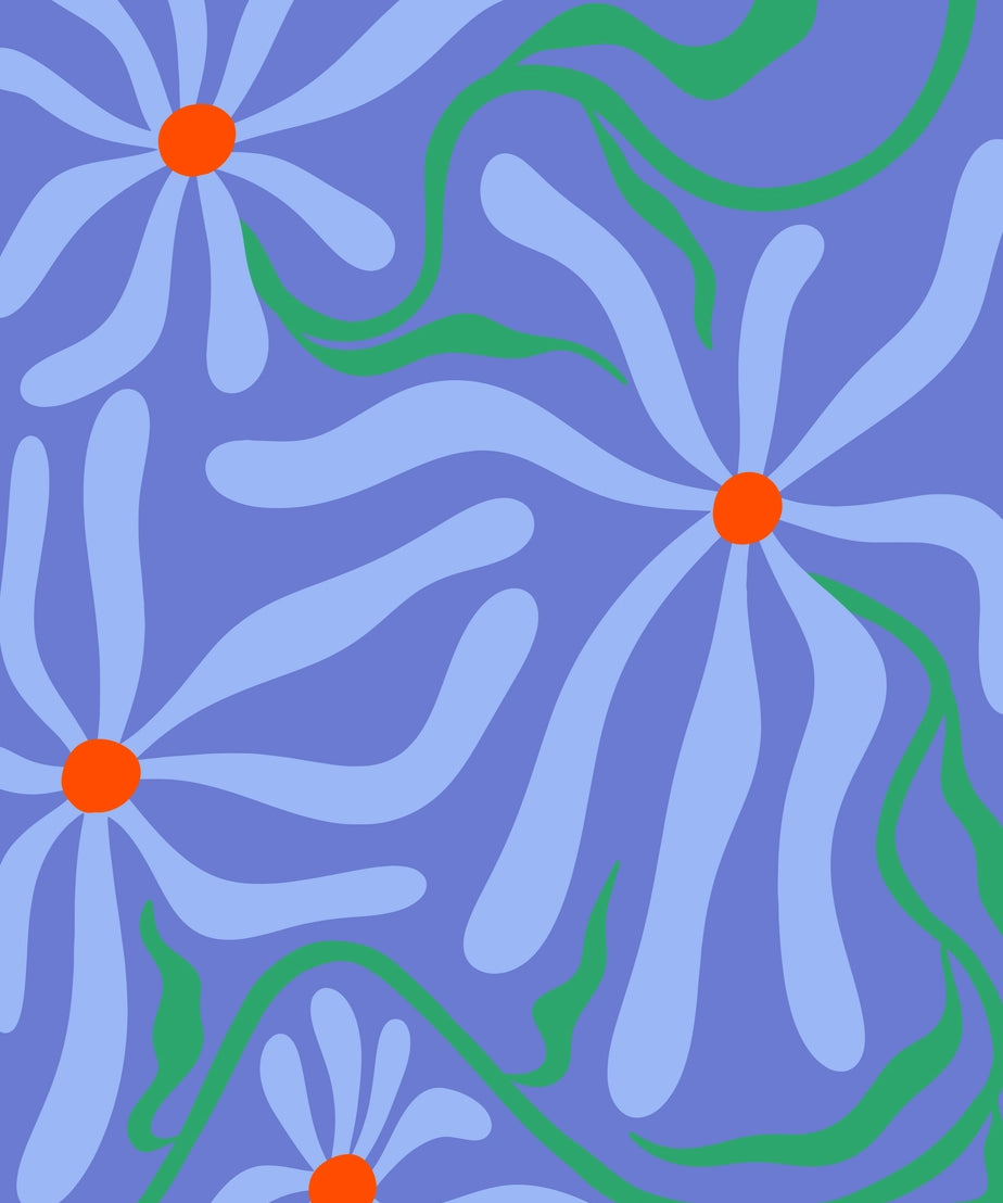 Colourful Flower Print - Blue – Handmade Artwork by Blue Iris Designs Co - Kúbome