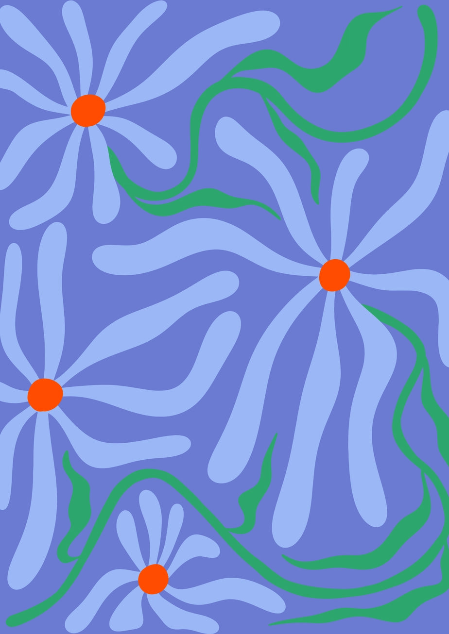 Colourful Flower Print - Blue – Handmade Artwork by Blue Iris Designs Co - Kúbome