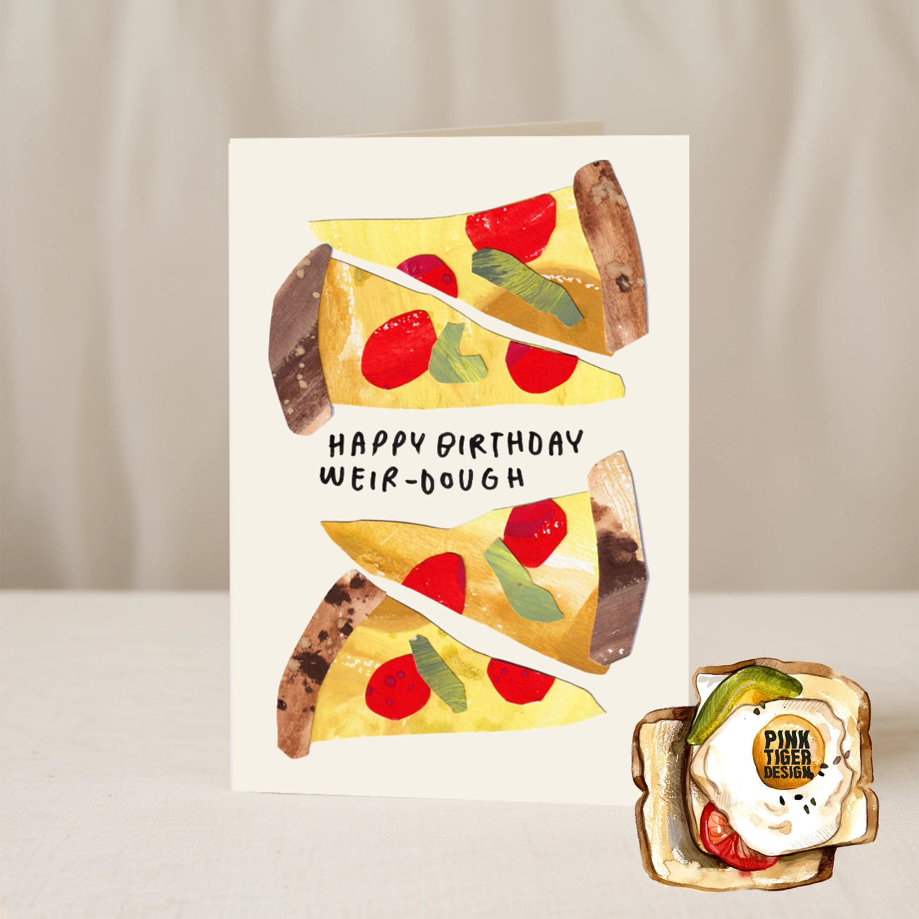 Happy Birthday Weir-dough Pizza 5x7 - Collab X PTD – Handmade Greeting Cards by Blue Iris Designs Co - Kúbome