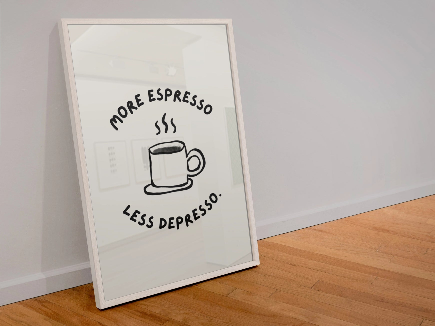 More Espresso Less Depresso Coffee Print – Handmade Artwork by Blue Iris Designs Co - Kúbome