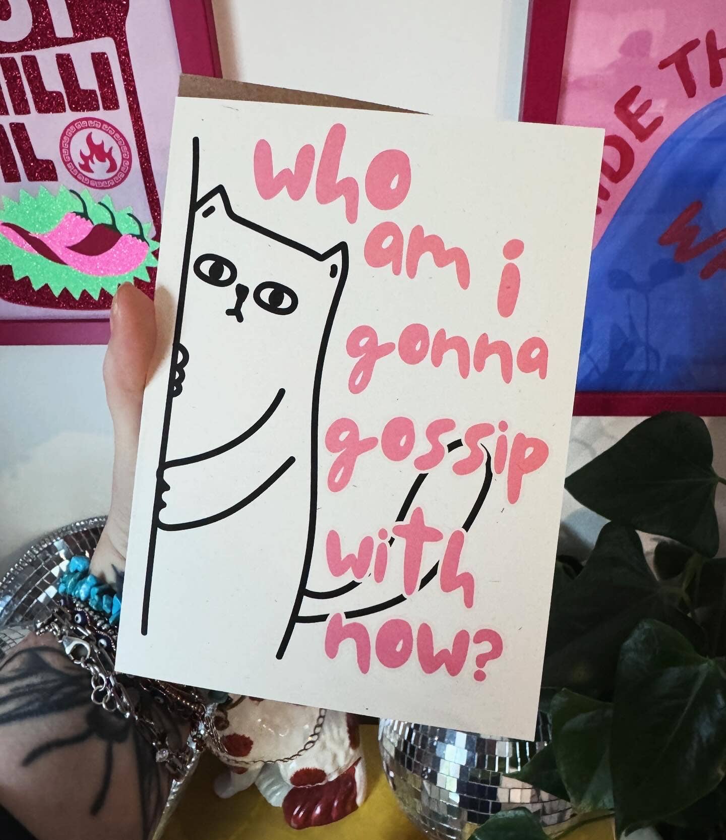 Who Am I Gonna Gossip With Now Card (5x7) – Handmade Greeting Cards by Blue Iris Designs Co - Kúbome