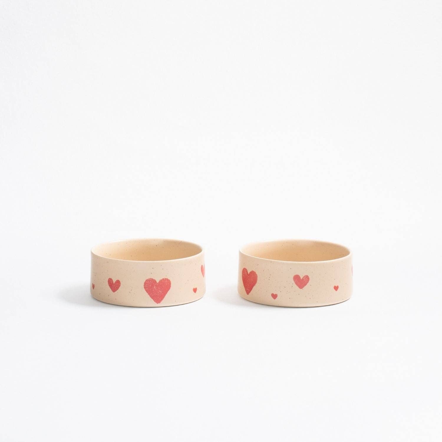 Cosy Hearts Stoneware Pet Bowl 14cm 2 Pieces Set – Handmade Pet Bowls by Egg Back Home - Kúbome