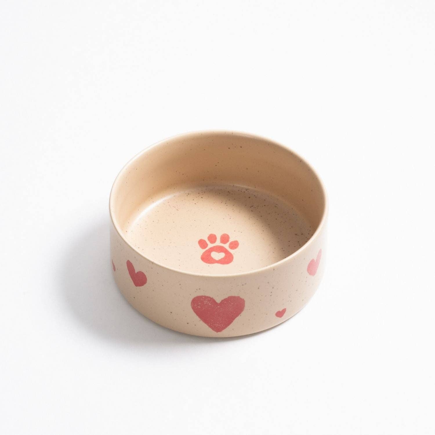 Cosy Hearts Stoneware Pet Bowl 14cm 2 Pieces Set – Handmade Pet Bowls by Egg Back Home - Kúbome