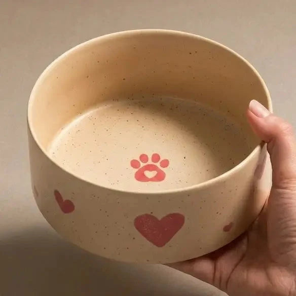 Cosy Hearts Stoneware Pet Bowl 16.5cm 2 Pieces Set – Handmade Pet Bowls by Egg Back Home - Kúbome