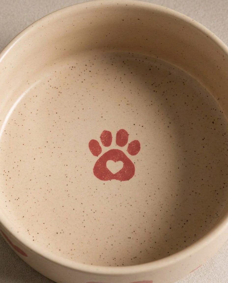 Cosy Hearts Stoneware Pet Bowl 16.5cm 2 Pieces Set – Handmade Pet Bowls by Egg Back Home - Kúbome