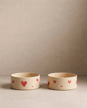 Cosy Hearts Stoneware Pet Bowl 16.5cm 2 Pieces Set – Handmade Pet Bowls by Egg Back Home - Kúbome