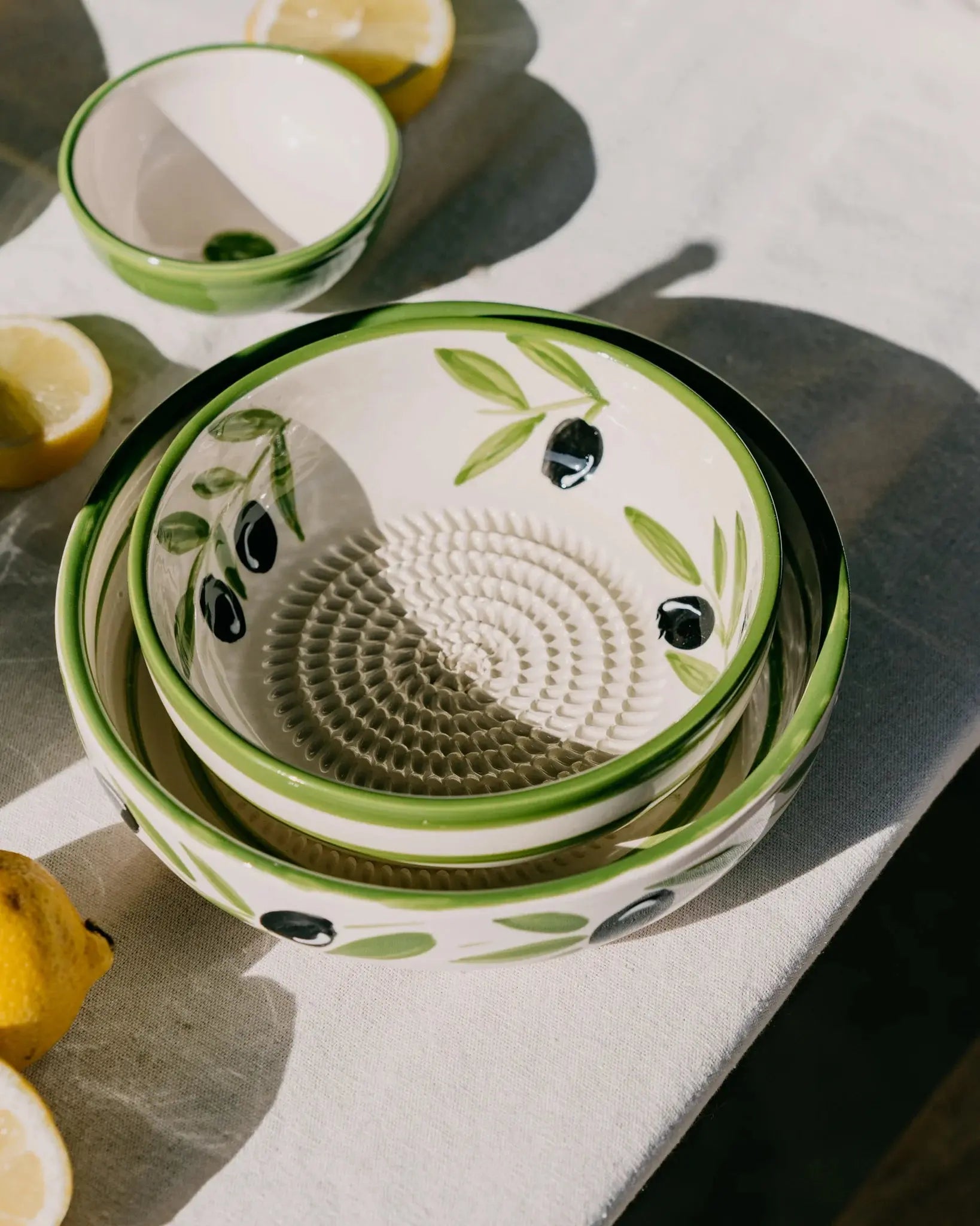 Medium Vintage Pottery Grater Plate - Olive
