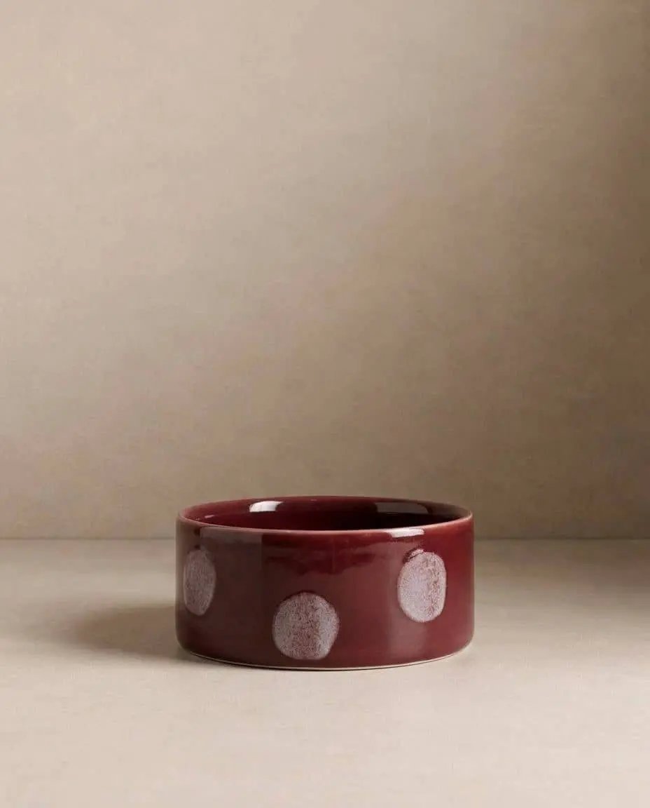 Burgundy Pop Dots Pet Bowl 16.5cm - 2 Pieces Set
