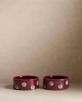Burgundy Pop Dots Pet Bowl 16.5cm - 2 Pieces Set